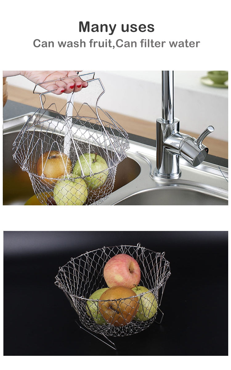 Stainless Steel Foldable Multi-function Drain Frying Basket colander S –  Theoutletsshops