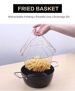 Stainless Steel Foldable Multi-function Drain Frying Basket colander Strainer sieve Kitchen Cooking Tools Accessories