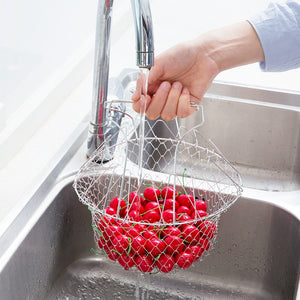 Stainless Steel Foldable Multi-function Drain Frying Basket colander Strainer sieve Kitchen Cooking Tools Accessories